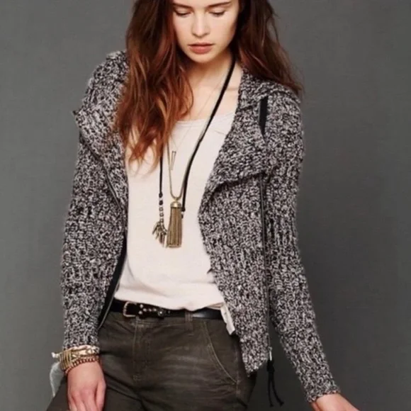 Free People Asymmetrical Speckled Moto Zip Jacket | Size XSmall - Picture 1 of 5